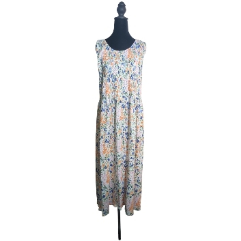 Tommy Hilfinger 1X Smocked Sleeveless Floral Maxi Dress Cottagecore, Prairiecore
